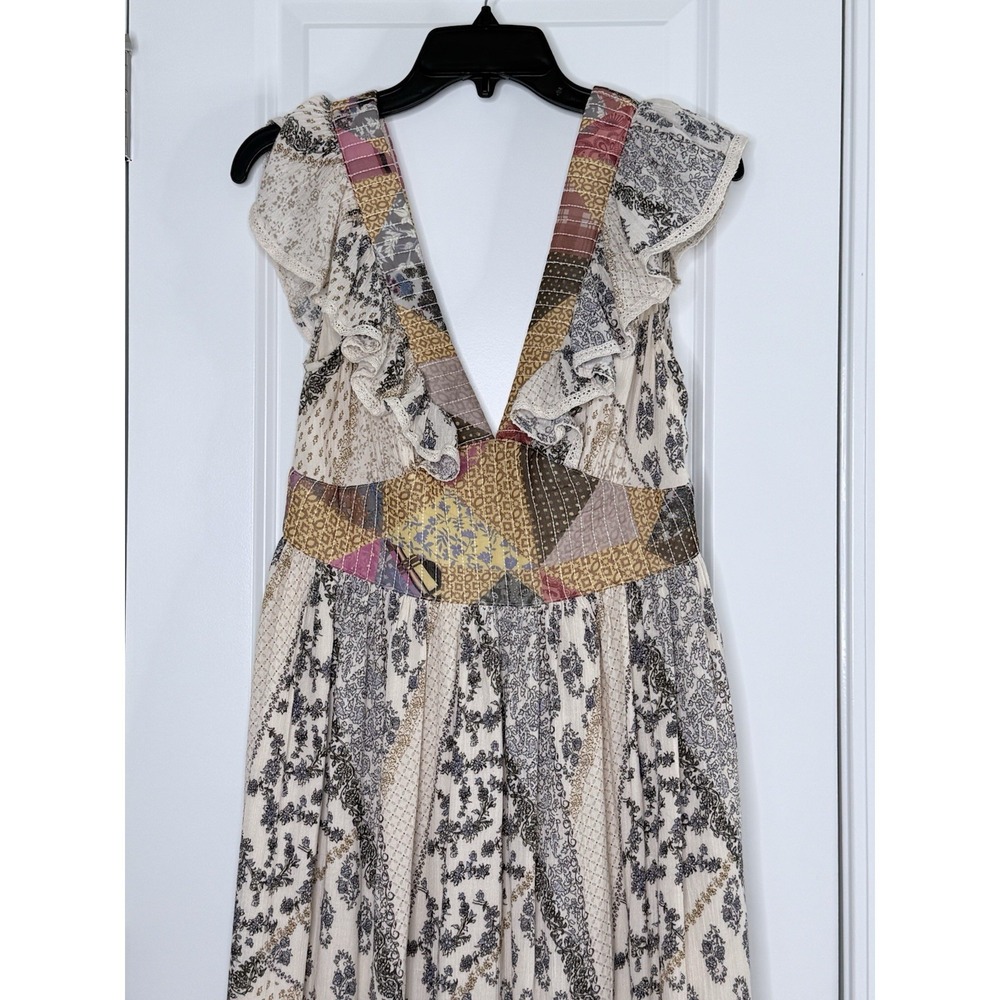 Anthropologie Let Me Be Quilted Ruffle Patchwork Maxi Dress Size Small - Picture 4 of 11